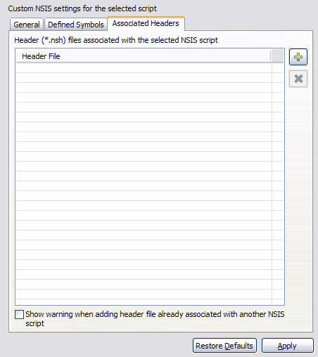 Associated Headers Properties page