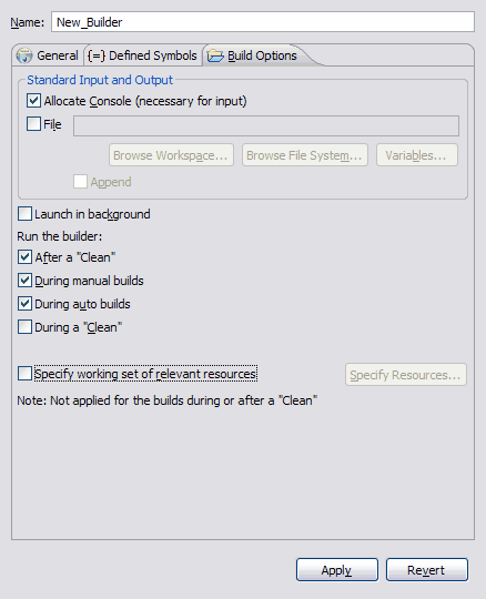 Build Options Tab