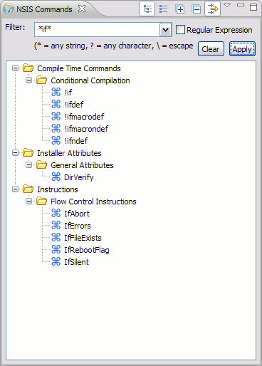 NSIS Commands View - Filter