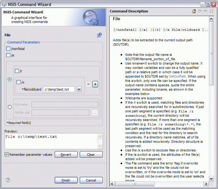 NSIS Command Wizard Dialog