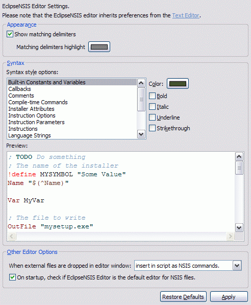 Editor Preferences