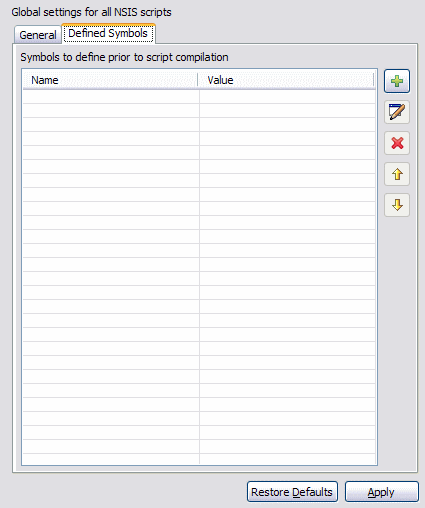EclipseNSIS Preferences Symbols Tab