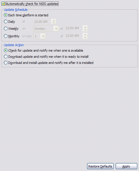 NSIS Update Preferences