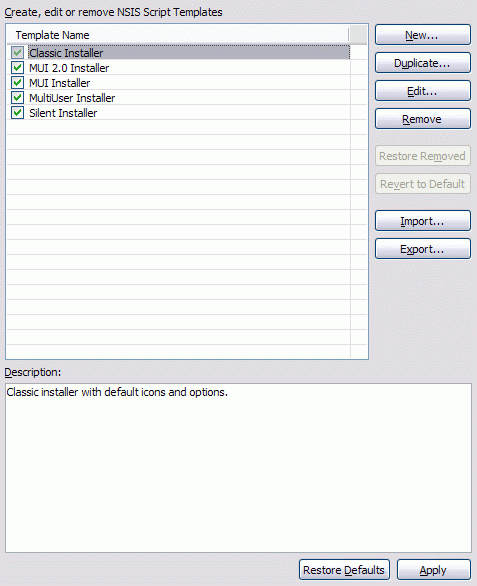 Script Templates Preferences