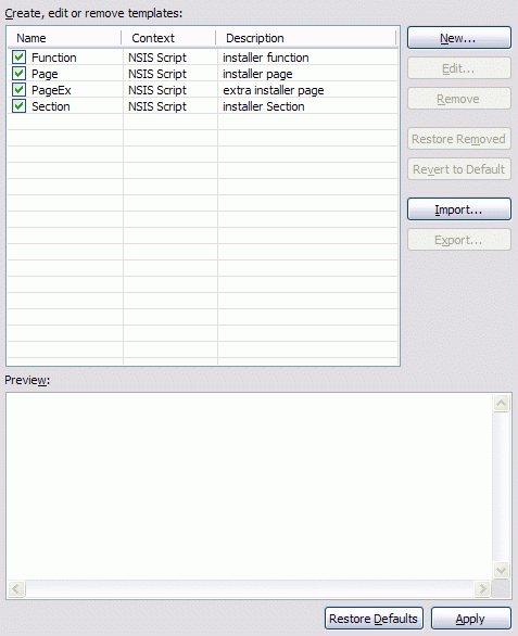 Editor Templates Preferences