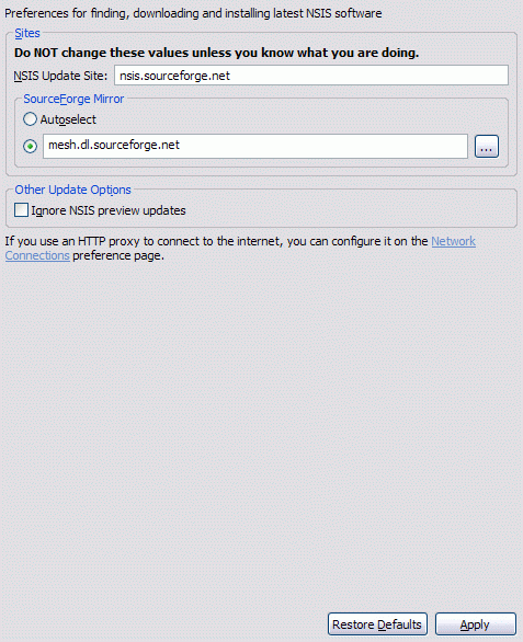 NSIS Update Preferences