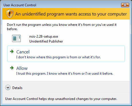 Installing NSIS update on Windows Vista