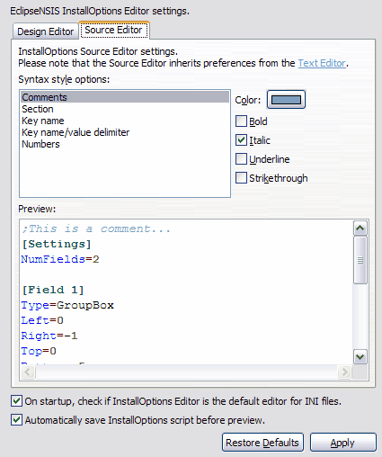 Source Editor Preferences