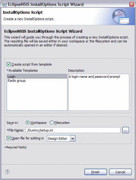 InstallOptions Script Wizard